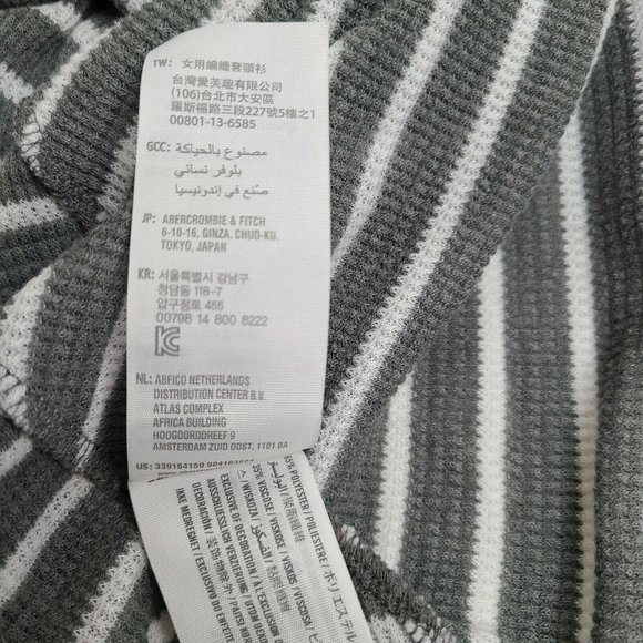 Hollister Womens Waffle Knit Wrap Top Sz MED Gray White Stripes Pullover Shirt - Picture 10 of 11